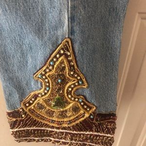 Denim with embedded beads slightly flared bootcut jeans